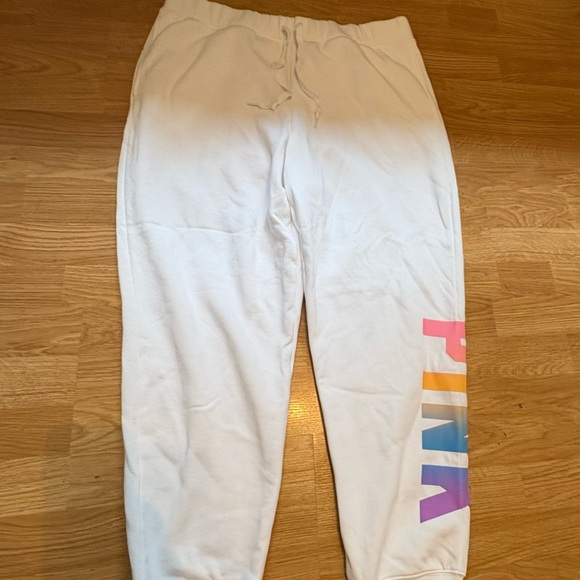 PINK Victoria's Secret White Joggers with Multicolor Logo, size XL - Picture 7 of 10